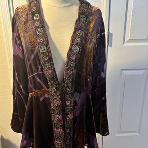 Chicos Purple Velvet Burnout Embellished Women's Kimono/Cover Up